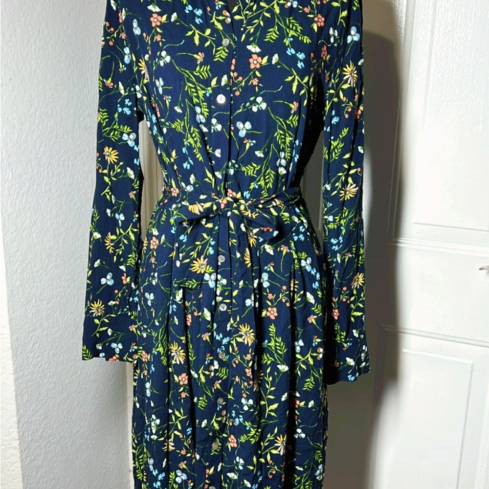J. Jill Dark Blue Floral Long Sleeve Dress - Picture 2 of 10